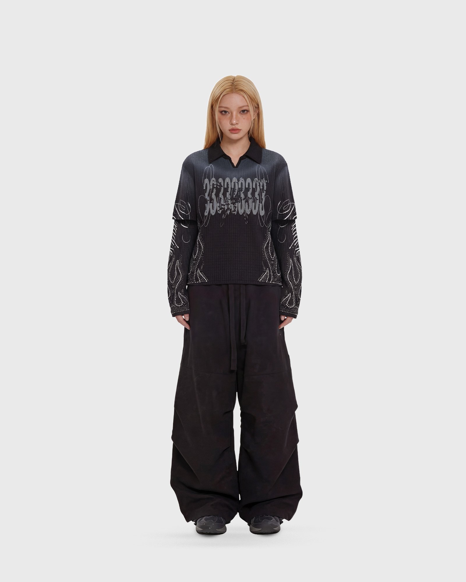 PARADISE LONG SLEEVES BLACK – WAFFLE SERIES: imagen 2